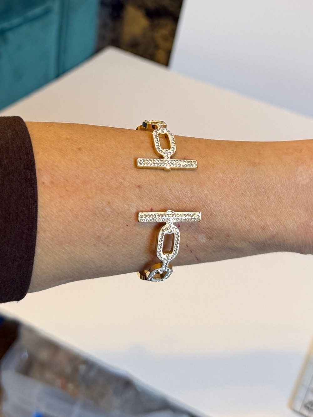 GLAM Gold Crystal Link Luxe Hinge Bangle Bracelet | NWT - Picture 3 of 4
